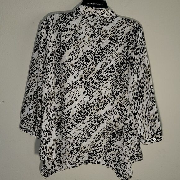 Investments Womens Size L Button Down Animal Print Top 3/4 Long Sleeve - Picture 11 of 14